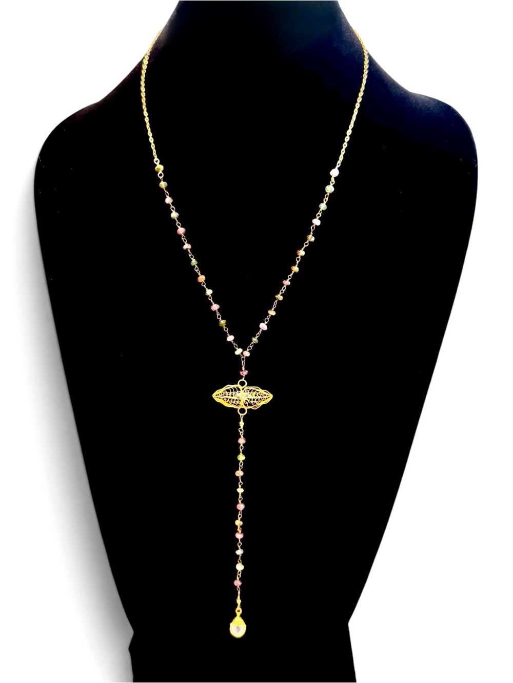 Wendy Mink Watermelon Tourmaline Rosary Y Necklace NWT